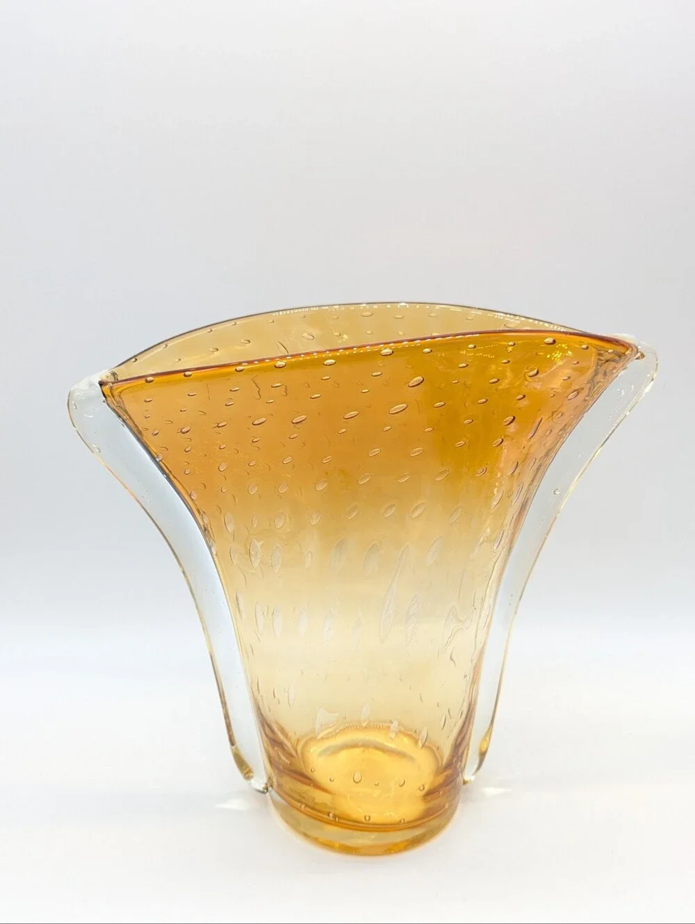 Vintage MCM Orange Brown Amber Controlled Bubble Glass Vase